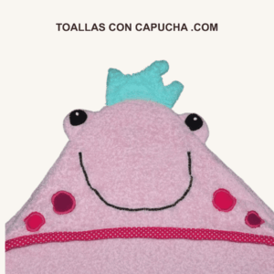 Detalle toalla con capucha rana rosa para bebés y niños